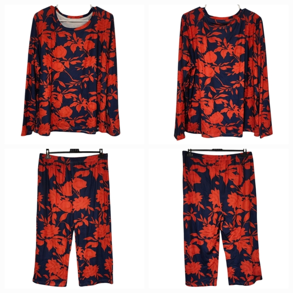 2pc Blue & Red Capri Set XL